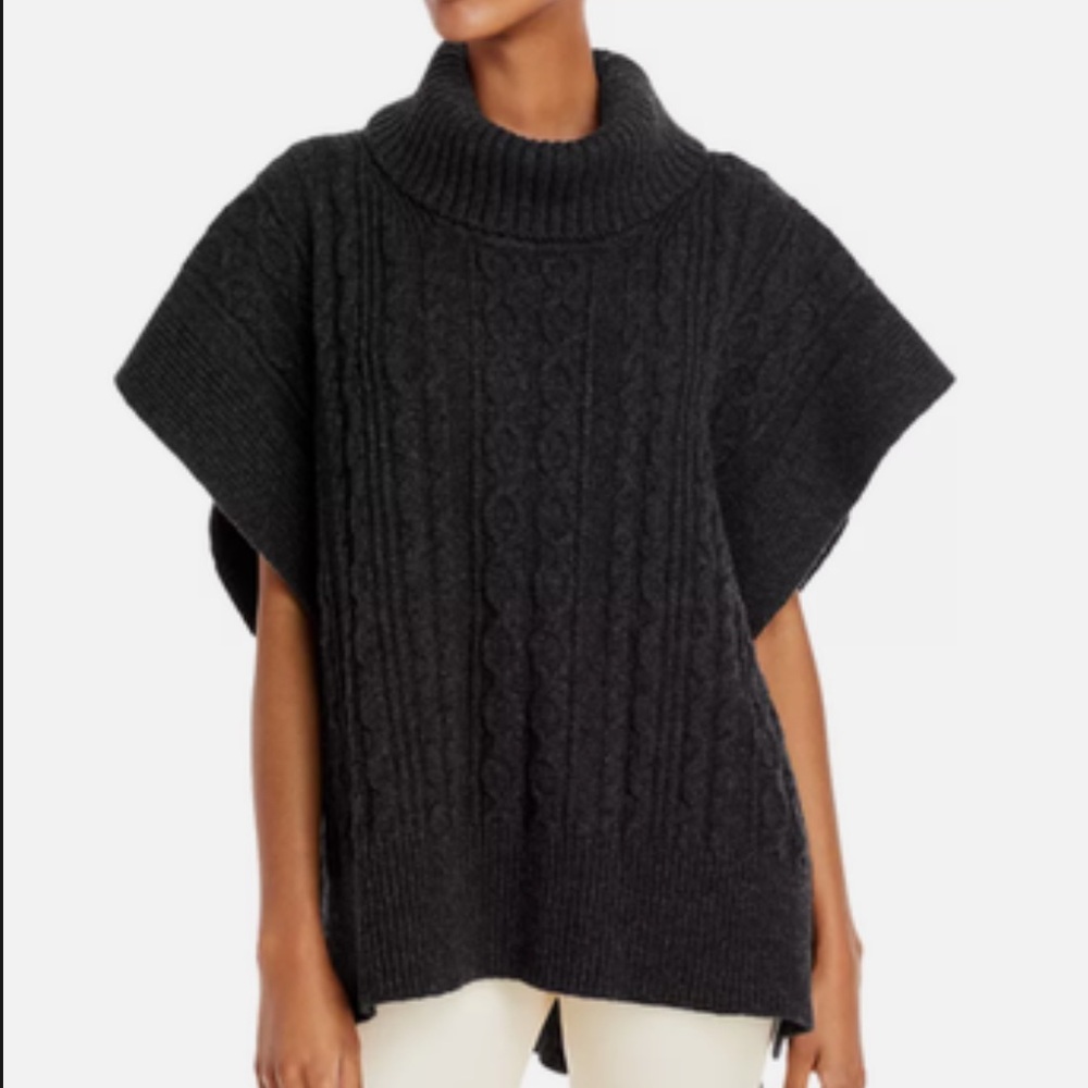 See by Chloé Cable Knit Black Poncho Sweater